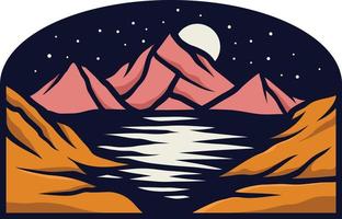 logo della montagna del distintivo disegnato a mano di notte vettore