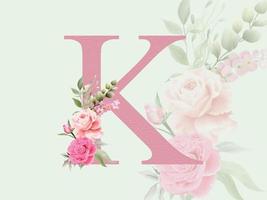 bellissimo alfabeto k con bouquet floreale vettore
