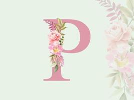 bellissimo alfabeto p con bouquet floreale vettore