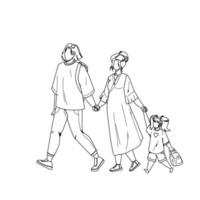 famiglia giapponese che cammina insieme nel vettore del parco