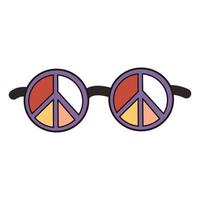 occhiali rotondi con segno di pace hippie. estate e viaggi, concetto bohémien o hippie. illustrazione vettoriale in colori vivaci.