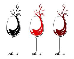 illustrazione, bicchieri da vino colorati con vino e spruzzi di vino. icone, logo design, vettore