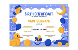 modello di certificato del giorno di nascita vettore