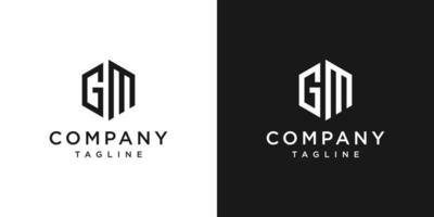 lettera creativa gm monogramma esagono logo design modello icona sfondo bianco e nero vettore
