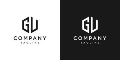 lettera creativa gu monogramma esagono logo design modello icona sfondo bianco e nero vettore