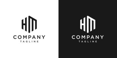 lettera creativa hm monogramma esagono logo design modello icona sfondo bianco e nero vettore