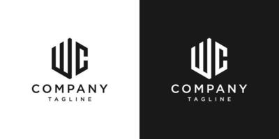 lettera creativa wc monogramma logo design modello icona sfondo bianco e nero vettore