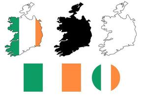 insieme dell'icona della bandiera della mappa della repubblica d'irlanda vettore