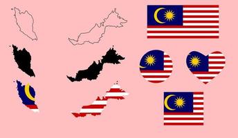 insieme dell'icona della bandiera della mappa della malesia vettore