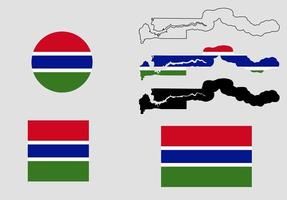 insieme dell'icona della bandiera della mappa della repubblica del gambia vettore