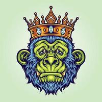 gorilla zombie con illustrazioni vettoriali corona del re per il tuo logo di lavoro, t-shirt di merchandising mascotte, adesivi ed etichette, poster, biglietti di auguri pubblicitari società o marchi.