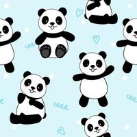 carino panda senza cuciture sfondo, cartone animato orsi panda illustrazione vettoriale, bambini creativi per tessuto, confezionamento, tessile, carta da parati, abbigliamento. vettore