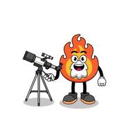 illustrazione della mascotte del fuoco come astronomo vettore