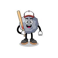 cartone animato mascotte di pietra come giocatore di baseball vettore