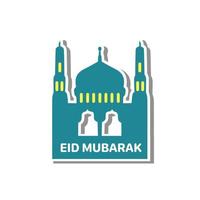 illustrazione piatta moschea e felice eid mubarak vettore
