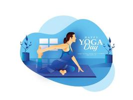 illustrazione della donna che fa asana per la giornata internazionale dello yoga vettore