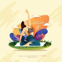illustrazione della donna che fa asana per la giornata internazionale dello yoga vettore