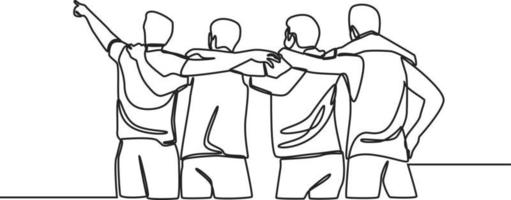 un disegno a linea continua di un gruppo di uomini in piedi insieme per mostrare il loro legame di amicizia. giornata dell'amicizia. illustrazione grafica vettoriale di disegno a linea singola.