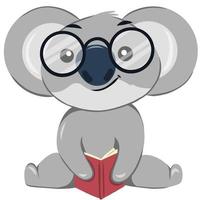 koala con gli occhiali e la lettura di un libro vettore