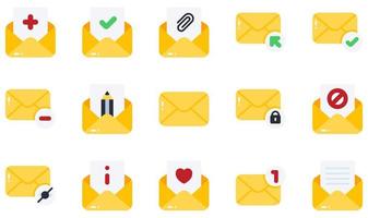 set di icone vettoriali relative alla posta elettronica. contiene icone come aggiunta, approvato, arroba, clic, completamento, eliminazione e altro.