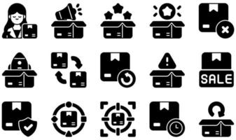 set di icone vettoriali relative alla gestione del prodotto. contiene icone come product manager, qualità, scarto, rilascio, reso, catena di approvvigionamento e altro ancora.