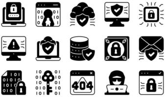 set di icone vettoriali relative alla sicurezza informatica. contiene icone come autenticazione, backdoor, cloud, computer, sicurezza informatica, criminalità informatica e altro ancora.