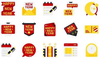 set di icone vettoriali relative al nuovo anno. contiene icone come felice anno nuovo, invito, elenco, nuovo anno, cartolina, Times Square e altro ancora.