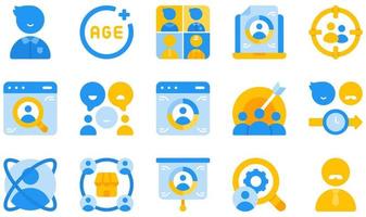 set di icone vettoriali relative alla ricerca di mercato. contiene icone come adulto, età, fascia d'età, ricerca sui consumatori, comportamento dei clienti, focus group e altro ancora.