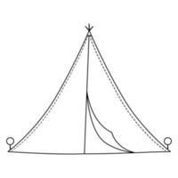 tenda da campeggio in bianco e nero di vettore. icona della linea di foresta teepee isolata su sfondo bianco. attrezzatura da viaggio all'aperto della natura. illustrazione del baldacchino di contorno. vettore