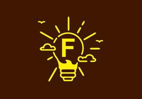 colore giallo della lettera iniziale f a forma di bulbo con sfondo scuro vettore