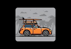 illustrazione di un uomo che guida un'auto per le vacanze vettore