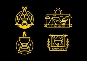 giallo su sfondo scuro della collezione di badge da campeggio vettore