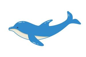 simpatico cartone animato delfino che nuota, illustrazione vettoriale di animale marino isolato su bianco