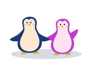 due simpatici pinguini, ragazzo e ragazza si tengono per mano illustrazione vettoriale di un animale marino cartone animato isolato su bianco