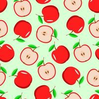 senza cuciture mela rossa fresca e mezza mela, illustrazione vettoriale di frutta matura