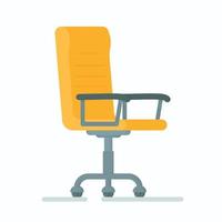 cartello promozionale per una nuova sedia da ufficio. illustrazione vettoriale di una sedia gialla isolata.