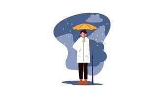 la gente che cammina con gli ombrelli fa il tempo con l'illustrazione dei paesaggi piovosi