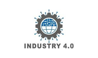 industria 4.0 concetto di controllo aziendale o logo, fabbrica mondiale e ruota eclettica, concetto di sistemi fisici cyber, logo di fabbrica intelligente. vettore