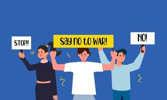 la gente è contraria alla guerra. dire no alla guerra. illustrazione della pace nel mondo vettore