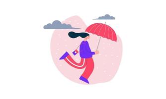 la gente che cammina con gli ombrelli fa il tempo con l'illustrazione dei paesaggi piovosi vettore