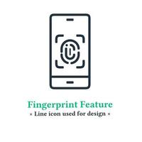 icona dell'impronta digitale touch vettoriale sul dispositivo di sicurezza mobile isolato su sfondo bianco. simbolo dello scanner di impronte digitali per app Web e mobili.