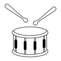 tamburo e bacchette di legno in stile doodle. strumento musicale. vettore