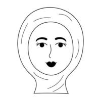 viso di ragazza orientale in un hijab in stile doodle. vettore