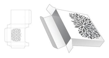 scatola di latta quadrata con modello fustellato mandala stampato e mockup 3d vettore