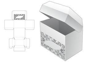 scatola di imballaggio a capovolgimento del torace con modello fustellato con motivo stencil e mockup 3d vettore