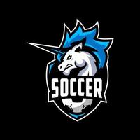 premium design del logo dell'unicorno della squadra di calcio vettore