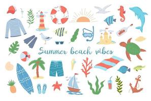vacanze estive e al mare, un set di articoli. illustrazione vettoriale piatta