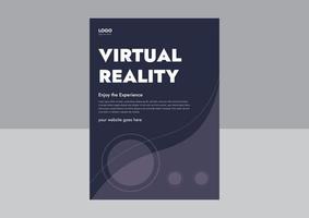 progettazione del modello di volantino di realtà virtuale. concetto di realtà virtuale, simulazione, gioco e tecnologia futura. design volantino esperienza virtuale. copertina, volantino, poster vettore