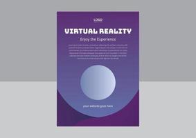 progettazione del modello di volantino di realtà virtuale. concetto di realtà virtuale, simulazione, gioco e tecnologia futura. design volantino esperienza virtuale. copertina, volantino, poster vettore