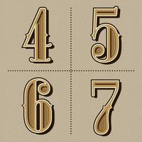 lettere dell'alfabeto occidentale numeri vintage disegno vettoriale 4,5,6,7